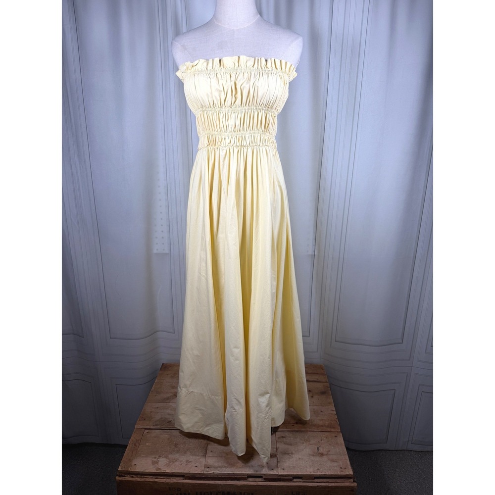 VRG GRL Pastel Yellow Smocked Cotton Strapless Dress AU 12/US 8